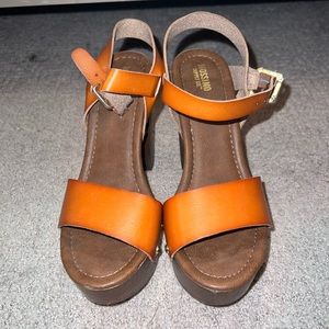 Brown wooden platform heels